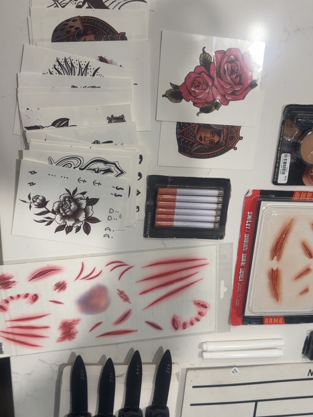 Temporary Halloween Tattoo Sheet Set with Red Accent